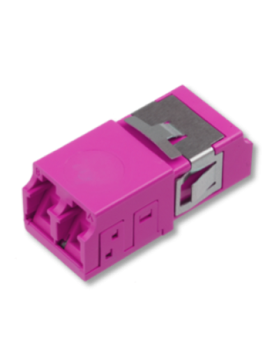 Оптический адаптер OM4, дуплекс LC, без фланцев, со шторками, пурпурный Eurolan (36A-40-2L-11MG) в Коврове Проходные адаптеры и розетки оптические Pintop.ru