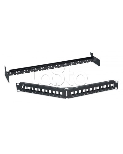 Патч-панель угловая модульная 19, 1U, 24 порта RJ-45, для неэкранированных модулей, с задним кабельным организатором (без модулей) Cabeus PLB-24-CON в Коврове Патч панель Pintop.ru