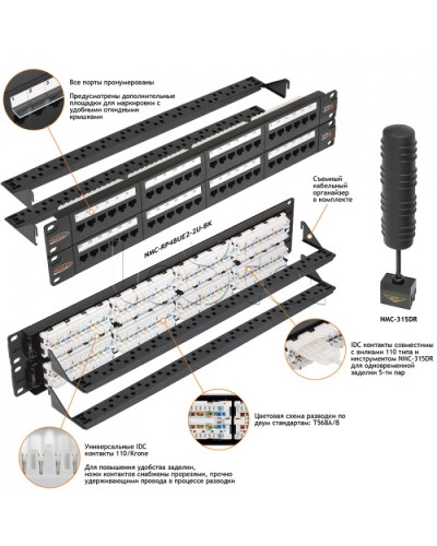 Патч-панель 19, 2U, 48xRJ45 NIKOMAX (NMC-RP48UE2-2U-BK) в Коврове Патч панель Pintop.ru