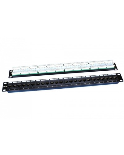 Патч-панель 19, 1U, 24 порта RJ-45, категория 5e, Dual IDC, ROHS, цвет черный Hyperline PP3-19-24-8P8C-C5E-110D в Коврове Патч панель Pintop.ru