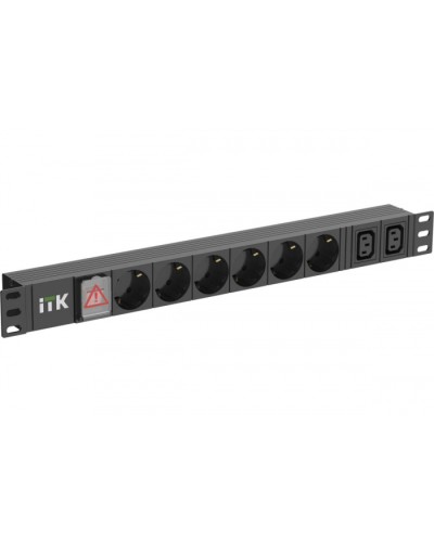ITK 6 розеток нем. ст. + 2 С13 LED 1U вх. С14 алюмин.(PH12-6D2C133) в Коврове Блоки розеток Pintop.ru