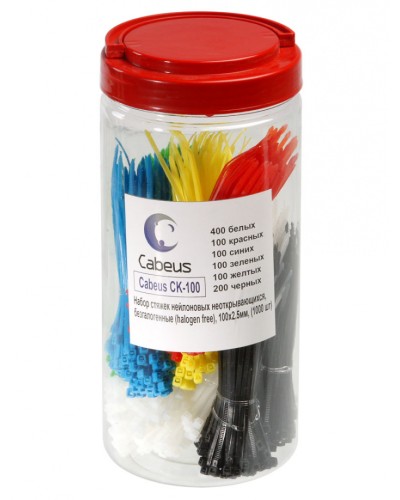 Набор стяжек нейлоновых неоткрывающихся, безгалогенные (halogen free), 100x2.5мм Cabeus CK-100 в Коврове Стяжки-хомуты Pintop.ru