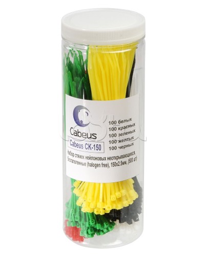 Набор стяжек нейлоновых неоткрывающихся, безгалогенные (halogen free), 150x2.5мм Cabeus CK-150 в Коврове Стяжки-хомуты Pintop.ru