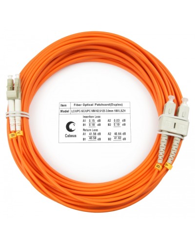 Шнур оптический duplex LC-SC 62,5/125 mm 15м LSZH Cabeus FOP-62-LC-SC-15m в Коврове Патч-корды оптические Pintop.ru