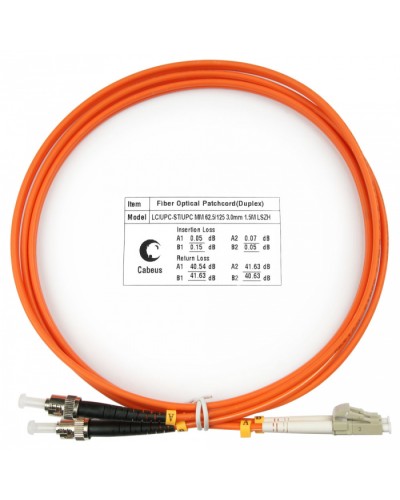 Шнур оптический duplex LC-ST 62,5/125 mm 1,5м LSZH Cabeus FOP-62-LC-ST-1,5m в Коврове Патч-корды оптические Pintop.ru