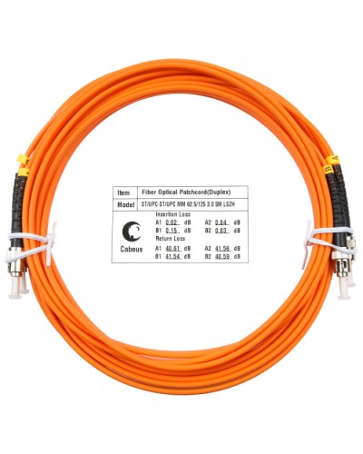 Шнур оптический duplex ST-ST 62,5/125 MM 5 м LSZH Cabeus FOP-62-ST-ST-5M в Коврове Патч-корды оптические Pintop.ru