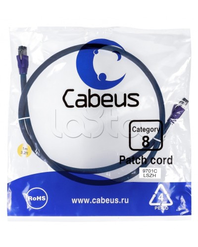 Патч-корд S/FTP Cabeus PC-SSTP-RJ45-Cat.8-1m-LSZH в Коврове Патчкорды (медные) Pintop.ru