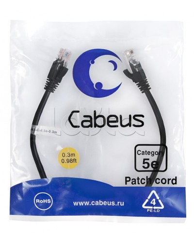 Патч-корд UTP, категория 5e, 0.3 м, неэкранированный, черный Cabeus PC-UTP-RJ45-Cat.5e-0.3m-BK в Коврове Патчкорды (медные) Pintop.ru