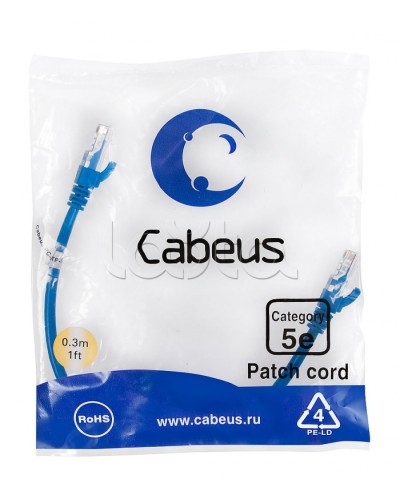 Патч-корд UTP, категория 5e, 0.3 м, неэкранированный, синий Cabeus PC-UTP-RJ45-Cat.5e-0.3m-BL в Коврове Патчкорды (медные) Pintop.ru