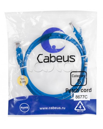 Патч-корд UTP, категория 6, 1 м, неэкранированный, синий Cabeus PC-UTP-RJ45-Cat.6-1m-BL в Коврове Патчкорды (медные) Pintop.ru