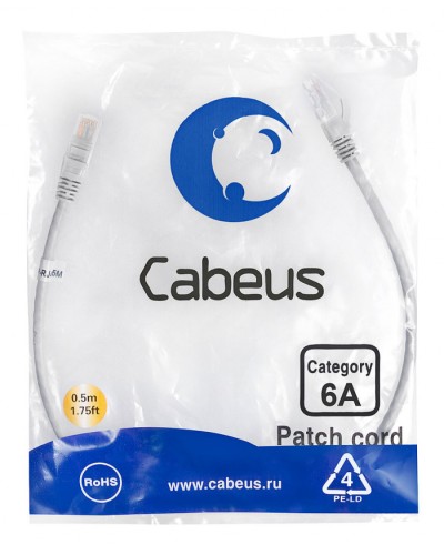 Шнур коммутационный 2xRJ-45/8P8C U/UTP кат.6 (0,5 м) Cabeus PC-UTP-RJ45-Cat.6a-0.5m-LSZH в Коврове Патчкорды (медные) Pintop.ru