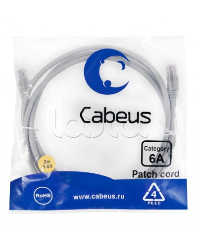 Патч-корд UTP, категория 6a, 10G, неэкранированный, LSZH, 2 м, серый Cabeus PC-UTP-RJ45-Cat.6a-2m-LSZH в Коврове Патчкорды (медные) Pintop.ru