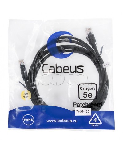 Патч-корд медный U/UTP кат.5е (3м) LSZH (черный) Cabeus (PC-UTP-RJ45-Cat.5e-3m-BK-LSZH) в Коврове Патчкорды (медные) Pintop.ru