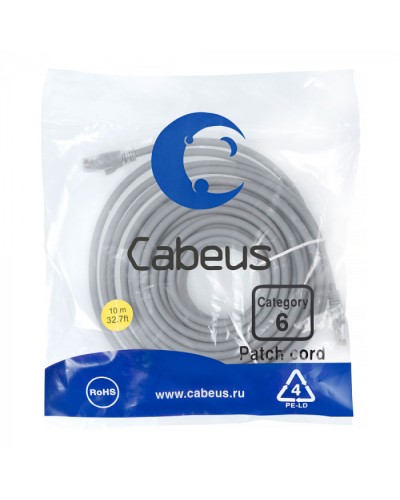 Патч-корд медный U/UTP кат.6 (10м) LSZH (серый) Cabeus (PC-UTP-RJ45-Cat.6-10m-LSZH) в Коврове Патчкорды (медные) Pintop.ru