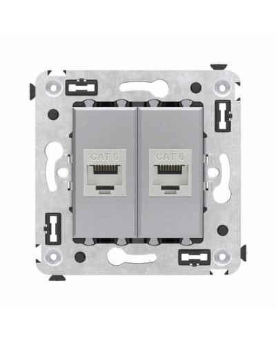 Компьютерная розетка RJ-45 в стену, кат.6 двойная экранированная, Avanti, Закаленная сталь DKC (4404794) в Коврове Розетки компьютерные и телефонные Pintop.ru