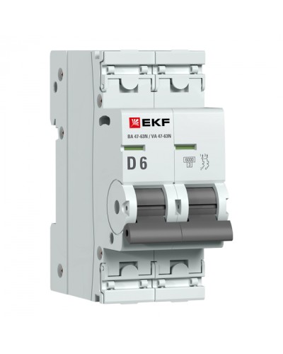 Автоматический выключатель 2P 6А (D) 6кА ВА 47-63N EKF PROxima (M636206D) в Коврове Электротехническое оборудование Pintop.ru