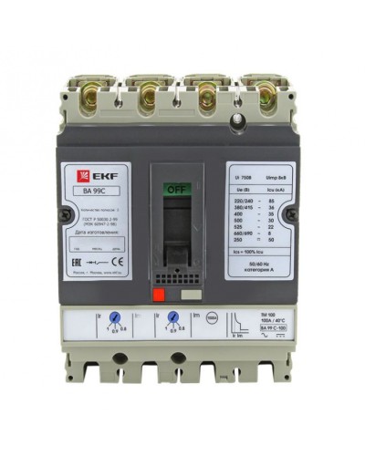 Выключатель автоматический ВА-99C (Compact NS) 100/ 80А 3P+N 36кА EKF PROxima (mccb99C-100-80+N) в Коврове Электротехническое оборудование Pintop.ru
