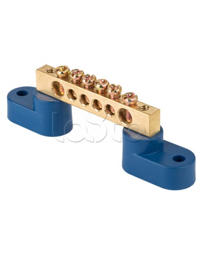 Шина 0 N (8х12мм) 6 отверстий латунь 2 синих угловых изолятора EKF PROxima (sn0-125-06-2) в Коврове Аксессуары для стоек и шкафов Pintop.ru