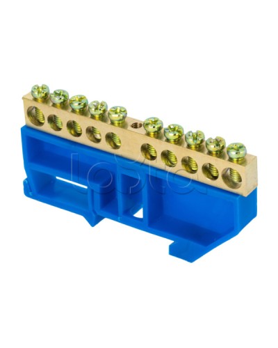 Шина 0 N (8х12мм) 10 отверстий латунь синий изолятор на DIN-рейку EKF PROxima (sn0-125-10-d) в Коврове Аксессуары для стоек и шкафов Pintop.ru
