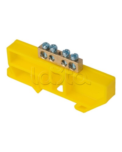 Шина 0 N (6х9мм) 4 отверстия латунь желтый изолятор на DIN-рейку EKF PROxima (sn0-63-04-dz) в Коврове Аксессуары для стоек и шкафов Pintop.ru