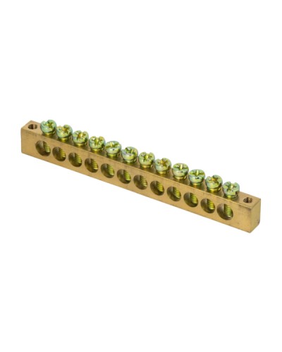 Шина PEN ноль-земля (6х9мм) 12 отверстий латунь крепеж по краям EKF PROxima (sn0-63-12-k) в Коврове Аксессуары для стоек и шкафов Pintop.ru