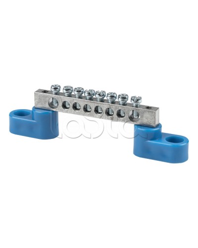 Шина 0 N (6x9мм) 8 отв. цинк 2 синих угловых изолятора EKF (sn1-63-08-2) в Коврове Аксессуары для стоек и шкафов Pintop.ru