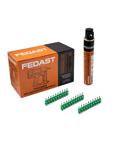 Гвозди 3.0*19 мм усиленные для монтажного пистолета в комплекте с газовым баллоном 165 мм FEDAST (fd3019egfc) в Коврове Крепеж: Дюбели, шурупы, саморезы Pintop.ru
