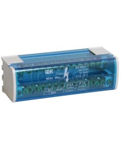 Шина «N» нулевая на DIN-рейку в корпусе 2Х15 групп IEK YND10-2-15-125 в Коврове Аксессуары для стоек и шкафов Pintop.ru