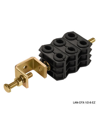 Комплект крепления для 6-ти коаксиальных кабелей диаметром 3/8-1/2, со струбциной LANMASTER LAN-CFX-1/2-6-EZ в Коврове Аксессуары для стоек и шкафов Pintop.ru