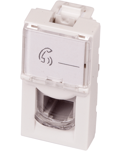 Вставка Mosaic 22.5x45, RJ-11, со шторкой и увеличенным окном маркировки, белая LANMASTER LAN-SIP-22TEL-WH в Коврове Коммутационные изделия Pintop.ru
