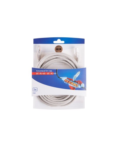 Патч-корд U/UTP RJ45-RJ45, CAT 5e, PVC, серый, 5м REXANT 06-3204 в Коврове Патчкорды (медные) Pintop.ru