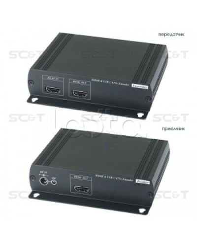 Удлинитель HDMI KVM (комплект приёмник + передатчик) по Ethernet до 120м (CAT5e) SC&T HKM01E в Коврове Видеоусилители, Модуляторы, Делители Pintop.ru