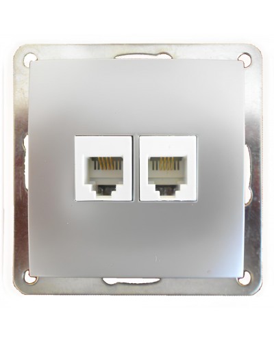 Розетка телефонная двойная 2хRJ-11 с накладкой (серебристый металлик) LK60 (865603) в Коврове Розетки компьютерные и телефонные Pintop.ru
