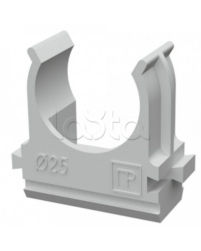 Крепёж-клипса для труб д25 безгалогенная (HF) атмосферостойкая серая (100шт/1000шт уп/кор) Промрукав (PR13.0346) в Коврове Держатели, клипсы, скобы Pintop.ru