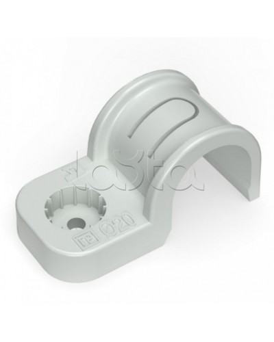 Крепеж-скоба пластиковая односторонняя для прямого монтажа серая в п/э д20 Промрукав (PR13.0369) в Коврове Держатели, клипсы, скобы Pintop.ru
