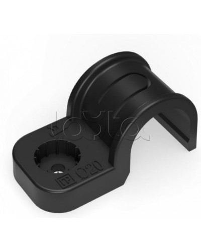 Крепеж-скоба пластиковая односторонняя для прямого монтажа черная в п/э д20 Промрукав (PR13.0373) в Коврове Держатели, клипсы, скобы Pintop.ru