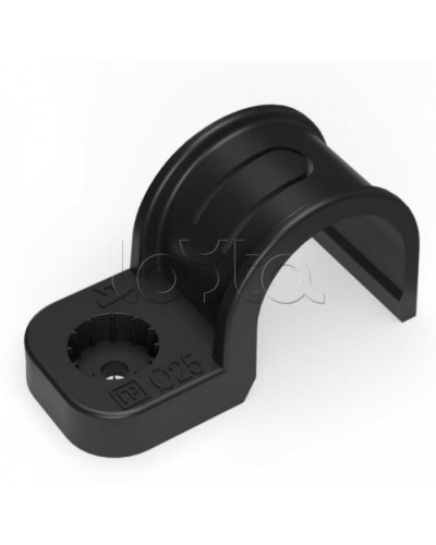 Крепеж-скоба пластиковая односторонняя для прямого монтажа черная в п/э д25 Промрукав (PR13.0374) в Коврове Держатели, клипсы, скобы Pintop.ru