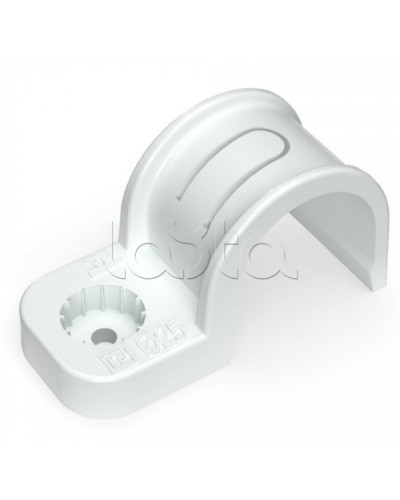 Крепеж-скоба пластиковая односторонняя для прямого монтажа белая в п/э д25 Промрукав (PR13.0378) в Коврове Держатели, клипсы, скобы Pintop.ru