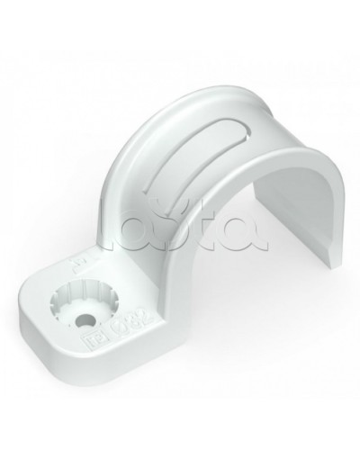 Крепеж-скоба пластиковая односторонняя для прямого монтажа белая в п/э д32 Промрукав (PR13.0379) в Коврове Держатели, клипсы, скобы Pintop.ru