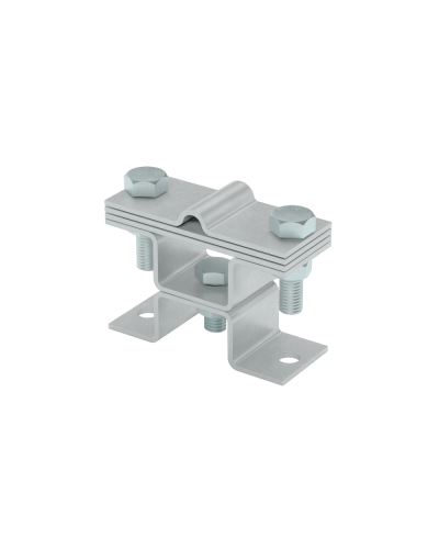 Универсальный держатель на мостовой опоре двойной для прутка Ø 5-8 мм и полосы до 40 мм с 3 пластинами КМ-профиль (XUDMO3-D5-8-B40) в Коврове Аксессуары для лотков Pintop.ru