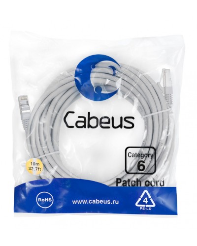 Патч-корд FTP, категория 6, F/UTP экранированный, LSZH, 10 м, серый Cabeus PC-FTP-RJ45-Cat.6-10m-LSZH в Коврове Патчкорды (медные) Pintop.ru