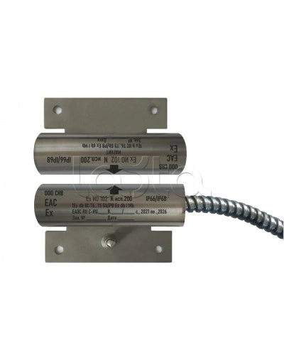 Извещатель охранный точечный магнитоконтактный взрывозащищённый Магнито-контакт Ех ИО102 N исп.250, с магнитом М-200, с постоянно присоединенным кабелем в металлорукаве (штатно кабель 2х0,75 - 1м), 1Ex d IIC T6 Gb / РB Ex d I Mb АТФЕ.425119.171 %rs_city_g